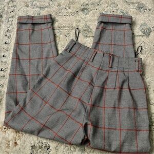 FRNCH Gray and Orange Checkered Women's Trousers